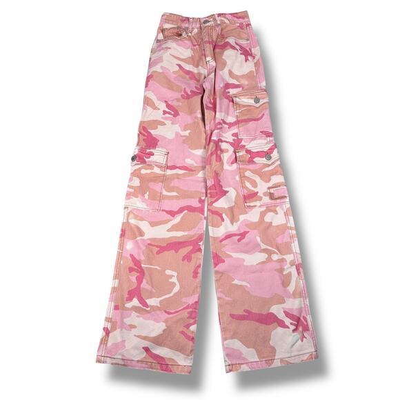 Alessandra Rich Cargo Jeans Womens 24 Pink Camo Cotton Gabardine Pants $825 READ - Picture 1 of 15